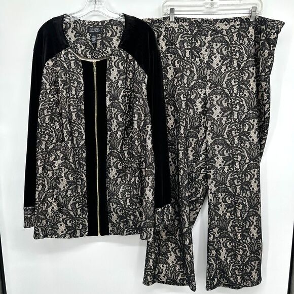 Catherines‎ Black Label Jacket 4X Pant 2X Set Plus Size Velvet Trim Stretch New - Picture 1 of 14